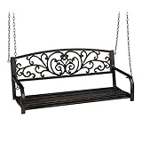 Relaxdays Hängebank, 2-Sitzer, Metall, HBT: 190x133x55 cm, Schaukelbank outdoor, Vintage Gartenschaukel, schwarz/bronze