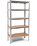 Ondis24 Metallregal Thomas, Lagerregal 90x40x180 (H) cm, Kellerregal bis 875kg balstbar, Silber, mit 5 Einlegeböden, je 175 Kg belastbar, höhenverstellbar, funktionales Schwerlastregal