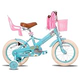 JOYSTAR Little Daisy 12 Zoll Kinderfahrrad für 2-4 Jahre Mädchen, Kleinkind Fahrrad Mit Stützrädern, Prinzessin-Stil Mit Korb und Luftschlangen, Blau