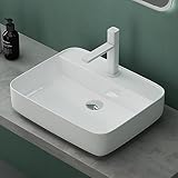 Mai & Mai Aufsatzwaschbecken eckig BTH: 50x40x13,5cm Waschschale Waschbecken aus Keramik Weiß mit Armaturloch Brüssel107