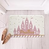 Homewish Badezimmerteppich für Mädchen, Prinzessin, Cartoon-Schloss, rutschfeste Badematte, für Kinder, Teenager, Frauen, goldfarbene Glitzer-Punkte, Linien, zottelig, saugfähig, süß, mädchenhaft