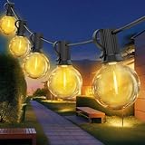 LED Lichterkette Außen Strom,12M Lichterkette Outdoor, 18+3 G40 LED Glühbirnen Wetterfeste Lichterkette Dekoration für Patio,Kaffee,Garten,Party,Weihnachten-Weiß Warm
