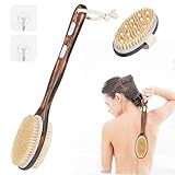 2er Set Rückenbürste Badebürste Dusche Duschbürste Mit Langem Stiel, Körperbürste, Peelingbürste, Natürliche Borsten, Badebürste zum Entfernen Abgestorbener Haut, Cellulite, Verbessert Lymphfunktionen