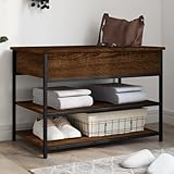 Teenpull Schuhbank mit Stauraum für Flur, 70x42,5x50 cm, Holzwerkstoff, Braun Eichen-Optik, Metallrahmen, robuster Schuh-Organizer für Eingangsbereich und Wohnzimmer