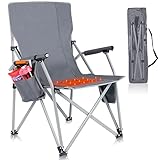Uekars Beheizbare Campingstuhl, Beheizte Camping Stuhl mit Getränkehalter und Taschen, Tragbar Klappstuhl Camping, Angelstuhl Faltstuhl Outdoor mit USB Heizung Sitzkissen bis 150kg(ohne Batterie)