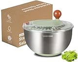 Lunememo 5L Salatschleuder Edelstahl 18/8, Rutschfester Boden & Stopptaste, Groß Salat Schleuder mit Deckel, BPA-frei
