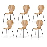 KHG 6er Set Stapelstühle Esszimmerstuhl Stuhl aus Schichtholz mit Eiche-Dekor - Sitzhöhe 45 cm, Stuhlbeine aus Metall - stapelbar für Esszimmer Gastronomie Büro
