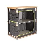 Zempire Design Campingschrank mit Einer natürlichen und wetterfesten Bambusplatte, vollständig Faltbar + Extrem Robust, 2 Große Aufbewahrungsfächer