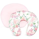 CARUILI Stillkissenbezug, Minky abnehmbarer Stillkissenbezug für Stillkissen, superweicher, bequemer Schonbezug für Jungen und Mädchen, Blumenmuster (Rosa)