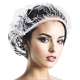Einweg Duschhauben Kunststoff Duschkappe,Haarhaube Elastische Wasserdichte Duschkappe für Salon,Spa,Reise, Heimgebrauch,Hotel,Dusche (50 PCS, 42 CM)