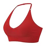 BH Damen Ohne Bügel 2029e BH Bra Damen Neckholder-Sport-BH, rückenfrei, tiefer V-Ausschnitt, Sport-Bustier, gepolstert, sexy Gym, Push-Up-BH, rückenfrei, verstellbare Träger Kilo Wirksam (Red, S)