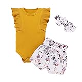 jieGorge Mädchen Outfits & Set, Kleinkind Kinder Baby Mädchen Rüschen T-Shirt Tops Floral Shorts Stirnband Outfits Set, Kleidung für Baby Kinder, gelb, Large