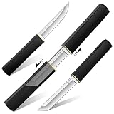 Moontay 2 in 1 Doppelmesser Outdoor Messer Survival, Scharfe Jagdmesser Feststehende Klinge, Schwarz Tanto Messer Samurai, Camping Bushcraft Messer mit Holzgriff, Geschenke für Männer