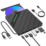 inaepeak 8 IN 1 Externes CD DVD Laufwerk für Laptop, USB 3.0 DVD Brenner Extern mit 4 USB Anschluss/2 TF SD Kartenleser/1 Typ C Anschluss, CD Laufwerk Extern USB für Laptop/PC/Mac/Windows/Linux/OS