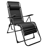 Spetebo Relax Sessel mit Kopfkissen schwarz - 175 x 101 cm - Verstellbarer Garten Liegestuhl - Sonnenliege Hochlehner Gartenliege Liegestuhl klappbar
