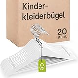 Praknu Kinderkleiderbügel Holz Weiß - 10 stück - 360° Drehbar & rutschfest mit Hosensteg - Natur FSC® Buchenholz Massiv