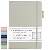 Beinushor Notizbuch A5, mit Hardcover Ausgekleidetes Journal mit Dickem Premium 100GSM Papier, 192 Seiten, Innentasche, Stiftschlaufe, Gummiband, Kunstlederbezug, 14,5 x 21,3 cm (Grau)