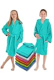 LEBENGOOD Kinder Bademantel für Jungen, Mädchen & Teenager, 100%, Baumwolle, Frottee, kinder, 400gr, mit Kapuze, leichtfrottee flauschig, babyhandtuch (14 Turquesa)