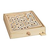 Relaxdays Holz Labyrinth Spiel, mit 2 Kugeln, Geschicklichkeitsspiel, Balancespiel, ab 3 Jahren, Brettspiel XL, Natur