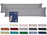 Vielit Seitenschläferkissen Bezug 40 x 145 2er Set Kissenbezug 40x145 Seitenschläfer Kopfkissenbezug Weich Kissenbezüge Kissenhülle Öko-Zertifikat Grau