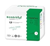 Bambiboo Baby Windeln 1 Newborn (2-4kg) COTTONWEAR - Neugeborene Baby-Wegwerfwindeln mit Bio-Baumwolle und Pflanzenstoffen mit Nabelausschnitt - Frühchen Windeln 28 stk.