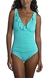 La Blanca Women's Island Goddess Underwire Ruffle Surplice Mio One Piece Swimsuit, Aquamarine, 4