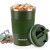 MOMSIV Thermobecher,Kaffeebecher Thermo mit Auslaufsicherem Deckel,Thermobecher- Isolierbecher,Edelstahl Travel Mug, Kaffeebecher to go für heißes und kaltes Wasser Kaffee Tee (380ML, Grün)