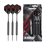 Champify® Brass Darts Set „Blackbird“ – 3 Dartpfeile mit 23g Barrel & Stahlspitze | inkl. 6 Alu-Schäfte, Flights & Zubehör | Präzise Steel Darts in Stealth-Optik für Anfänger & Profis | Dartpfeile Set