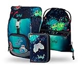Baagl Schulranzen Jungen für 1. Klasse, Airy Schultasche Set 3-Teilig, Grundschule Schulrucksack für Kinder, Ranzen für Schule, Tornister (Chill)