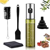 zlydesusu Multifunktionaler Glas Ölsprüher mit faltbarem Trichter und Bürste ultrafeiner tropffreier Sprühnebel für Öl Essig und Sojasauce ideal für Pfanne Salat und Airfryer