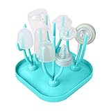 Vicloon Trockenständer Babyflaschen, Trockenständer für Babyflaschen mit Abtropfschale, BPA frei Zubehör zum Trocknen von Babyflaschensaugern - Blau