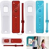BAIFULAI Wii Controller, 2 Stück Wireless Remote Gamepad Controller Kompatibel mit Nintendo Wii und U Konsole Controller mit Silikongehäuse und Handgelenksgurt (Rot+Blau)