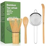 ALAIFU Matcha Besen Set Matcha ZubehöR 4 StüCk Matcha Whisk Matcha-Starterset |matcha besen | löffel×2 |Edelstahl Sieb | Geschenk FüR Matcha-Liebhaber (Silber)