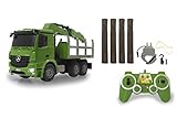 JAMARA 404935 - Holztransporter Mercedes-Benz Arocs 1:20 2,4GHz - 4WD, über Sender bedienbarer Kran und Greifer, realistische Sounds abschaltbar, Licht, Blinker, inkl. Holzstämme, grün