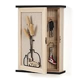 WPAJIRZO Dekorativer Schlüsselkasten mit 6 Haken, Wandmontage, Home-Motiv mit Trockenblumen in abstrakte Vasen Ornament, Holzoptik, Schwarz-Beige