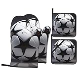 Handschuhe Und Topflappen-Set, Schwarz-Weiß-Fußball Ofenhandschuhe Set Waschbarer Ofenhandschuhe Hitzebeständig Hot Pads Kits Für Backen Kochen Kitchen