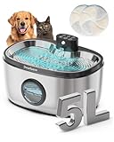 5L Trinkbrunnen für Hunde, Edelstahl Hundebrunnen mit LED Sensor, Katzenbrunnen Kabellos mit 4000mAh, 4-Schicht Filtration (Edelstahl, 5L)