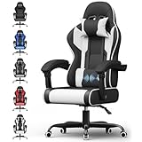 Airfish Bürostuhl Ergonomisch Gaming Stuhl Massage Gaming Sessel mit Kopfstütze Massage-Lendenkissen, Gepolstert Gaming Chair, Drehsessel,150kg Kapazität,Schwarz weiß