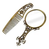 Gogogmee Vintage Handspiegel mit Griff und Hohlem Design Kompakter Reise kosmetikspiegel mit Integriertem Kamm Handlich und Langlebig für Damen Unterwegs Geschenk