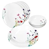 MamboCat Marie 12tlg Tafelservice I Porzellan-Geschirr mit Blumenwiese-Dekor für 6 Personen I 6x Suppenteller & 6x Speiseteller für Frühstück, Mittag & Abendbrot