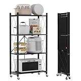 DEANIC Klappregal, 4 Regal Bücherregal, Küchenregale mit Rollen, Metallregal zur Aufbewahrung für Wohnzimmer, Speisekammer (61 x 116 x 28 cm,Schwarz)