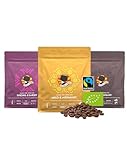 AFRO COFFEE Kaffeebohnen Probierset 3 Sorten I 3x 250g Premium Kaffee Bohnen Fairtrade I Arabica & Robusta Kaffee ganze Bohnen I Ostafrika Bohnenkaffee I Kaffee Bohnen handgepflückt & säurearm
