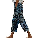 NSICBMNO Cropped-Hose für Damen, Sommerhose, Haremshose, Blumenhose, weites Bein, Loungehose, Baggy-Hose, elastische Taille, Hose, Freizeithose für Urlaub, Strand, Streetwear, 12# mehrfarbig, XL
