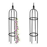 Relaxdays Rankhilfe Obelisk, 2er Set, 70 cm hoch, Ranksäule für Kletterpflanzen, Metall, freistehend, Rosenturm, schwarz
