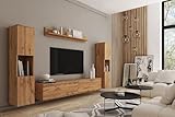 MINIO go for it - Wohnwand Parma XL, 4-Teilig Set, Hängend oder Stehend, 2X Highboard, Lowboard, Wandboard, Laminierte Spannplatte, Farbe: Wotan Eiche
