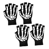 POPETPOP 2 Paare Halloween Skeleton Handschuhe Halbfinger Nachtleuchtend Warme Strickhandschuhe für Damen Herren Winter Outdoor Party Cosplay Zubehör