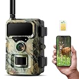 VOOPEAK 4G Wildkamera mit Handyübertragung APP, 1080P 32MP Wildtierkamera mit Nachtsicht Bewegungsmelder, Wildkamera mit SIM Karte 120° Weitwinkel 0.1s Schnelle Trigger IP66 Wasserdicht
