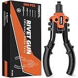 FOREVTL 10'' Nietenzange Set inkl 200 Nieten für Blindnietzange mit 6,4mm-2,4mm Blindnieten, 5 auswechselbaren Mundstücken, Profi Nietpistole, Nietzange Set für Automobil, Eisenbahn, Möbel, Instrument