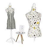 Relaxdays Schneiderpuppe weiblich, höhenverstellbar bis 167 cm, Schaufensterpuppe Nähen, Größe 34-38, Dekobüste, Creme
