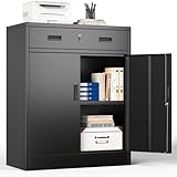 Aktenschrank, Mehrzweckschrank, Büroschrank mit 2 Türen, Schrank abschließbar, Aufbewahrungsschrank Stahl, Schrank abschließbar, 2 höhenverstellbare Einlegeböden für Büro, Garage(Schwarz,90*80*40)